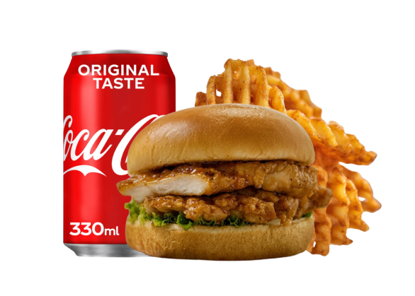 Menu Burger Poulet Frit - Frites Gaufre